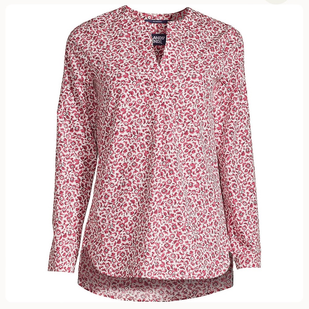 LANDS’ END Women's Wrinkle Free No Iron Split Neck Soft Tunic Top Size X…